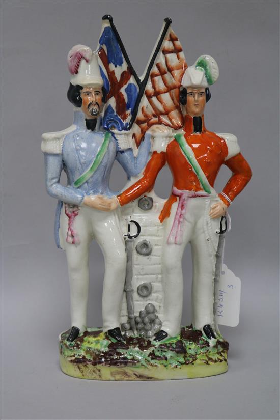 A 19th century Staffordshire figure group, Albert and Napoleon height 30cm